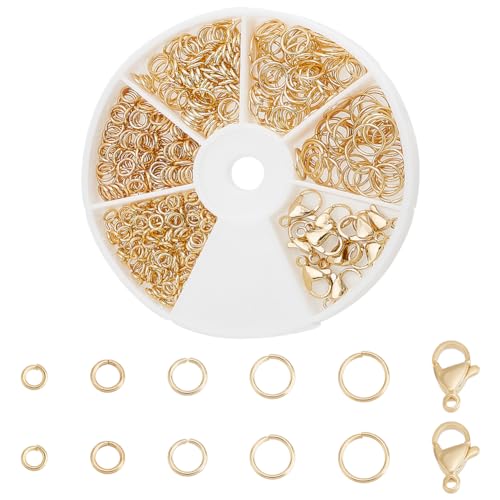 PH PandaHall 24K Vergoldetes Schmuckverschluss Set 530 Stück 4/5/6/7/8 mm 304 offene Biegeringe Aus Edelstahl Mit 10 Stück 12x7 mm Karabinerverschlüssen Für Die Herstellung von Anhängern Und Schmuck PH PandaHall 24K Vergoldetes Schmuckverschluss Set 530 Stück 4/5/6/7/8 mm 304 offene Biegeringe Aus Edelstahl Mit 10 Stück 12x7 mm Karabinerverschlüssen Für Die Herstellung von Anhängern Und Schmuck von PH PandaHall