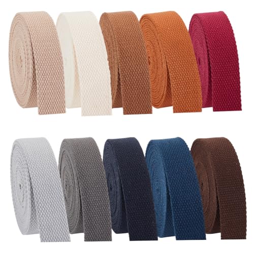 PH PandaHall 25mm Baumwolle Gurtband, 10 Farben Polyester Baumwollgurtband Riemen Gurtband Taschengriffe Für Tote Bag Riemen, Stoffgürtelherstellung, Outdoor Zubehör, Bastelbedarf 28.8m von PH PandaHall