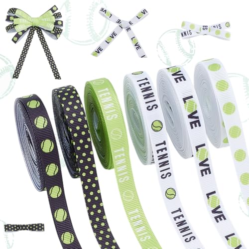 PH PandaHall 27m Tennis-Band, 10mm breites Grosgrain-Band Sport Ball Farbband Polyester-Ball-Bastelband für Geschenkverpackungen, Kränze, Haarschleifen, Basteln, Partydekoration, 6 Styles von PH PandaHall