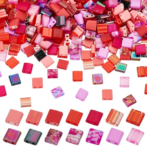 PH PandaHall 280 Stück 14 Farben Glas Tila Perlen Set Rosa Rocailles Perlen Mit 2 Loch Quadratische Trägerperlen Flache Abstandsperlen Für Herstellung von DIY Armbändern Und Halsketten Mit Schmuck PH PandaHall 280 Stück 14 Farben Glas Tila Perlen Set Rosa Rocailles Perlen Mit 2 Loch Quadratische Trägerperlen Flache Abstandsperlen Für Herstellung von DIY Armbändern Und Halsketten Mit Schmuck von PH PandaHall