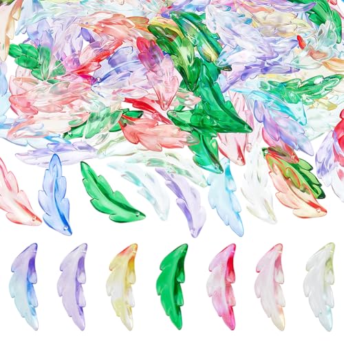 PH PandaHall 280 Stück Acryl Blatt Anhänger 7 Farben Blattform Perlen Transparente Baumblätter Farbverlaufsblätter Pflanzenanhänger Für Ohrringe Armbänder Halsketten Schmuck DIY Bastelarbeiten von PH PandaHall