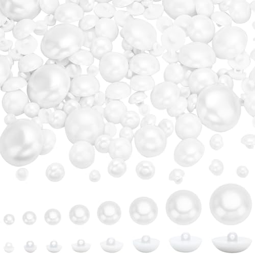 PH PandaHall 288 Teiliges Perlenknopf Set In 8 Größen Weiße Gewölbte Knöpfe Aus Kunststoff Mit Perlen Zum Nähen von Kleidung Hemden Kleidern Pullovern Jacken Basteln DIY Dekorativ 8~30 mm von PH PandaHall
