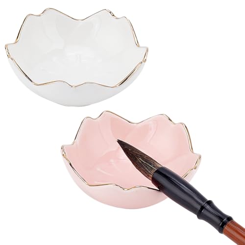 PH PandaHall 2PCS Keramische Tuscheplatte, 2 Farben Blume Porzellan Tuscheschale Chinesische Pinselablagen Pinselständer Farbpaletten für Kalligraphie Sumi-E Malerei Japanische Drucke PH PandaHall 2PCS Keramische Tuscheplatte, 2 Farben Blume Porzellan Tuscheschale Chinesische Pinselablagen Pinselständer Farbpaletten für Kalligraphie Sumi-E Malerei Japanische Drucke von PH PandaHall