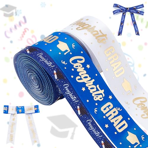 PH PandaHall 3 Rollen Graduation Geschenkband, Blau Weiß Gratulationen Grad Bänder 10mm 25mm Polyester Grosgrain Craft Ribbon mit Goldprägung Worte für Graduation Leis Geschenkverpackung, 13.5m PH PandaHall 3 Rollen Graduation Geschenkband, Blau Weiß Gratulationen Grad Bänder 10mm 25mm Polyester Grosgrain Craft Ribbon mit Goldprägung Worte für Graduation Leis Geschenkverpackung, 13.5m von PH PandaHall
