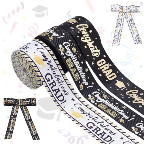 PH PandaHall 3 Rollen Graduation Geschenkband, 22mm 25mm Abitur Bänder Grosgrain Bastelband Graduierung Saison Band für Schul Abschluss Party Deko Graduation Leis, Weiß Schwarz Gold, Unisex, 13.5m PH PandaHall 3 Rollen Graduation Geschenkband, 22mm 25mm Abitur Bänder Grosgrain Bastelband Graduierung Saison Band für Schul Abschluss Party Deko Graduation Leis, Weiß Schwarz Gold, Unisex, 13.5m von PH PandaHall