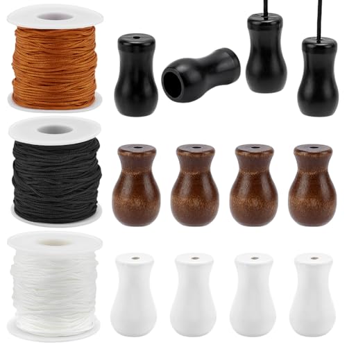 PH PandaHall 3 Rollen geflochtene Hebeschattierungsschnur, 137m 1.5mm Raffrollo Schnüre 3 Farben Ersatz-Jalousieschnur mit 12 Stück Holzkordelknöpfe für Jalousien Raffrollos Gartenarbeit DIY-Basteln von PH PandaHall