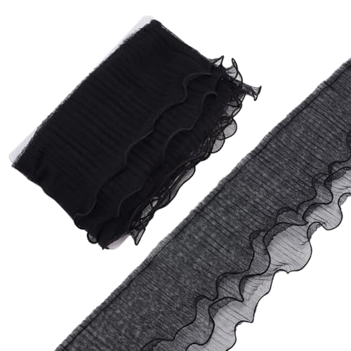 PH PandaHall 3 Schicht plissierte Spitze Band 14.6cm breites schwarzes Spitzenband mit Rüschenbesatz Gesammelte Wellenkanten-Spitzenband für Karneval Fasching Party Kleid Stoff Dekorationen DIY, 5m von PH PandaHall