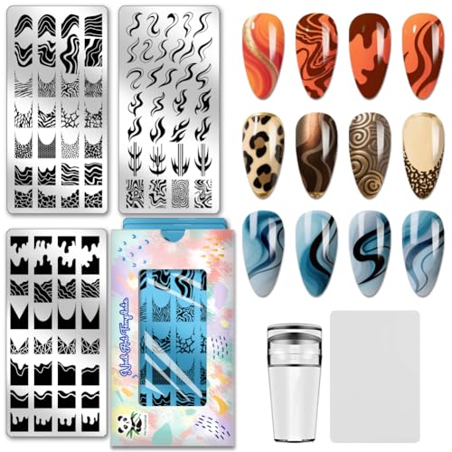 PH PandaHall 3 Stück French Tip Nagel Stempelplatten French Line Nagelkunst Templates Wave Streifen Manikürekunst Stencils Geometrische Textur Nagel Design Stempel für Frauen Maniküre Salon DIY Druck von PH PandaHall