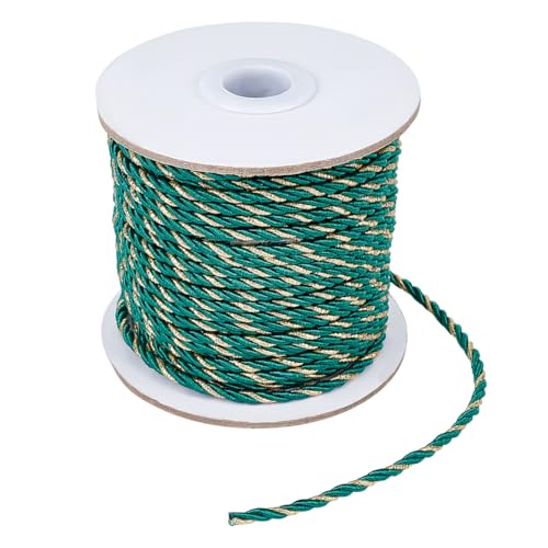 PH PandaHall 30 Meter 3-lagige, gedrehte Kordel, 3 mm, grüne dekorative Kordel, Metallic, geflochtene Schnur, glänzende Ehrenschnüre für Zuhause, Handfasten, Weihnachten, Abschlussfeiern, Dekoration von PH PandaHall