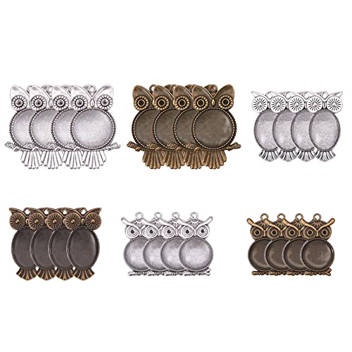 PH PandaHall - 30 Sets 3 Stile Halterungen Anhänger Eule aus Legierung Vintage tibetischen Stil und Cabochon aus Glas, Kuppel, transparent, für DIY Schmuck für Halloween Allerheiligen PH PandaHall - 30 Sets 3 Stile Halterungen Anhänger Eule aus Legierung Vintage tibetischen Stil und Cabochon aus Glas, Kuppel, transparent, für DIY Schmuck für Halloween Allerheiligen von PH PandaHall