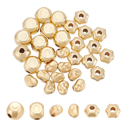PH PandaHall 30 Stück 3 Stile Messing Perlen Twist Spacer Perlen Golden Cube Armband Perlen Stern Bohnen Formen Metallperlen Kleine lose Perlen Perlen Abstandshalter für DIY Handwerk Armbänder von PH PandaHall