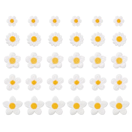 PH PandaHall 30 Stück Aufnäher Zum Aufbügeln Mit Flowermotiv 5 Stile Weiße Gänseblümchen Und SonnenFlower Flower Aufnäher Kleidungsflicken Zum Aufbügeln Für Kleidung Hüte Taschen von PH PandaHall