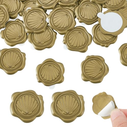 PH PandaHall 30 Stück Selbstklebende Wachssiegelaufkleber Für Hochzeitskarten Party Muschel Briefumschlagsiegelaufkleber Für Weihnachten Geburtstag Scrapbooking (Dunkelgoldgelb) von PH PandaHall