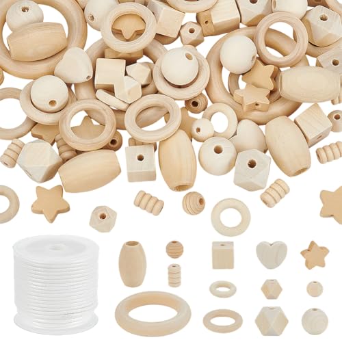 PH PandaHall 300 Stück 8 Formen Holzperlen 12~56mm Unbehandelte Holzperlen Bastelperlen Natürliche Abstandsperlen Aus Holz Mit 2mm Weißer Gewachster Kordel Für Makramee PH PandaHall 300 Stück 8 Formen Holzperlen 12~56mm Unbehandelte Holzperlen Bastelperlen Natürliche Abstandsperlen Aus Holz Mit 2mm Weißer Gewachster Kordel Für Makramee von PH PandaHall