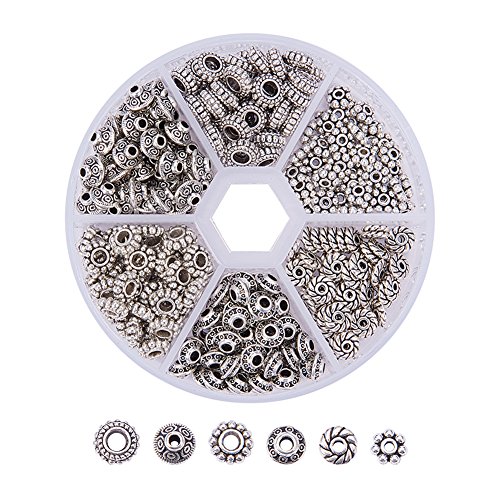PH PandaHall 300pcs 6 Stil Antike Silber Abstandsperlen, Tibetische Metalllegierung Rohr Abstandshalter Blume Flache Rondelle Kleine lose Perlen für Armband Halskette Ohrring Schmuck Herstellung PH PandaHall 300pcs 6 Stil Antike Silber Abstandsperlen, Tibetische Metalllegierung Rohr Abstandshalter Blume Flache Rondelle Kleine lose Perlen für Armband Halskette Ohrring Schmuck Herstellung von PH PandaHall