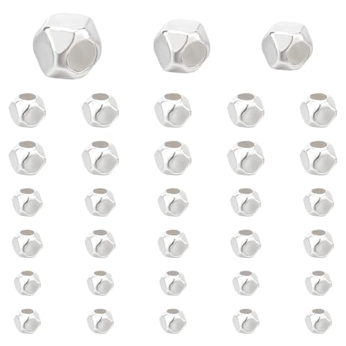 PH PandaHall 30PCS 3 Arten 925 Sterling Silber Abstandshalter Perlen Facettierte Perlen Würfel Abstandshalter Perlen Schmuck Perlen Metall Lose Perlen für Halskette Armbänder Schmuckherstellung 2-3mm von PH PandaHall