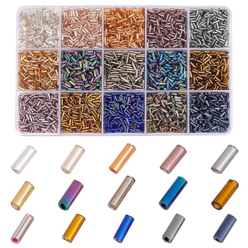 PH PandaHall 3330 Stück 15 Farben Glasperlen 4/5/6mm Metallic Röhrenperlen Rocailles Lange Röhrenperlen Taillenperlen Abstandsperlen Für Die Herstellung von Ohrringen Und Armbändern von PH PandaHall