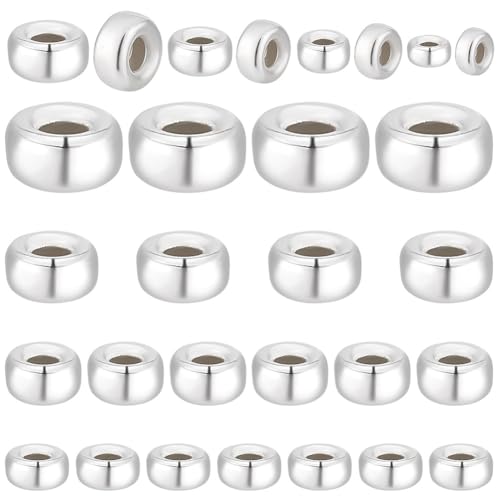 PH PandaHall 35 Stück Mit 925 Sterling Silberperlen Glatte Runde Abstandsperlen In 4 Größe (3.5 6.5mm) Lose Glänzende Perlen Für Die Herstellung von Halsketten Und Armbändern DIY Schmuck. von PH PandaHall