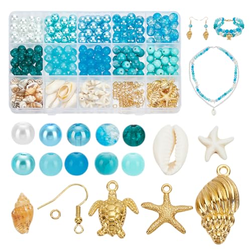 PH PandaHall 354pcs Blau Glasperlen Charms für Armband, 8mm Glasperlen Perle Perlen Türkis Seestern Perlen Muscheln Gold Marine Charms für Ohrring, Armband, Halskette, Schmuckherstellung PH PandaHall 354pcs Blau Glasperlen Charms für Armband, 8mm Glasperlen Perle Perlen Türkis Seestern Perlen Muscheln Gold Marine Charms für Ohrring, Armband, Halskette, Schmuckherstellung von PH PandaHall