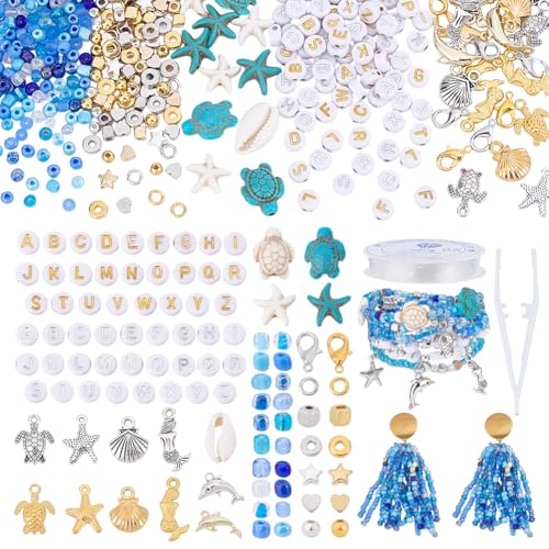 PH PandaHall 3590pcs Ozean Schmuck machen Kit, 4mm Blau Glas Seed Perlen Buchstaben-Perlen Seestern Schildkröte Muschel Charms Stern Herz Runde Perlen für Armband Halskette Schmuck machen PH PandaHall 3590pcs Ozean Schmuck machen Kit, 4mm Blau Glas Seed Perlen Buchstaben-Perlen Seestern Schildkröte Muschel Charms Stern Herz Runde Perlen für Armband Halskette Schmuck machen von PH PandaHall