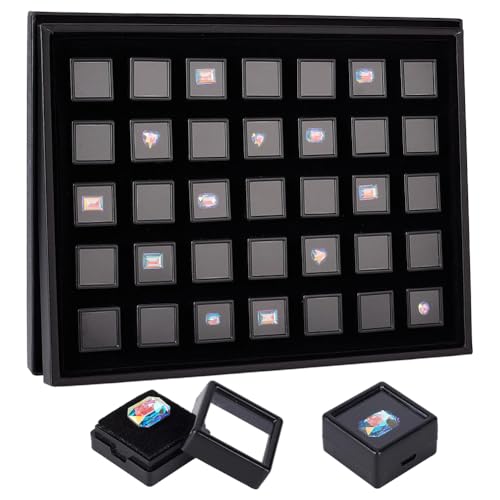 PH PandaHall 35pcs Schwarz Edelstein Display Box, Acryl kleine lose Diamantenkästen 30mm quadratische transparente Schmuckschatulle mit Deckel Schaumstoff für Sammlerstücke Kristall kleine Gegenstände PH PandaHall 35pcs Schwarz Edelstein Display Box, Acryl kleine lose Diamantenkästen 30mm quadratische transparente Schmuckschatulle mit Deckel Schaumstoff für Sammlerstücke Kristall kleine Gegenstände von PH PandaHall
