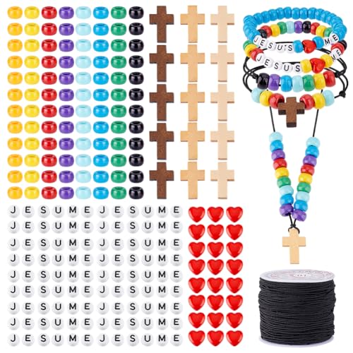 PH PandaHall 575pcs Buchstabenperlen zum Armbänder 36 Sets Perlenarmband Bastelset Jesus Liebe Mich Perlen Regenbogen Perlen Holzperlen Kreuz Anhänger Für Halsketten Armbändern Ostergeschenke von PH PandaHall