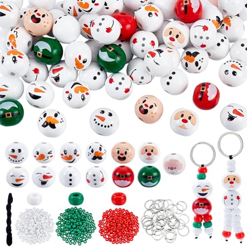 PH PandaHall 36 Sets Schneemann Schlüsselanhänger Bastelset 559 Stück Weihnachtsperlen Schlüsselanhänger 20mm Holzperlen 9mm Rote Und Grüne Perlen Für Selbstgemachte Schlüsselanhänger Mit Perlen von PH PandaHall