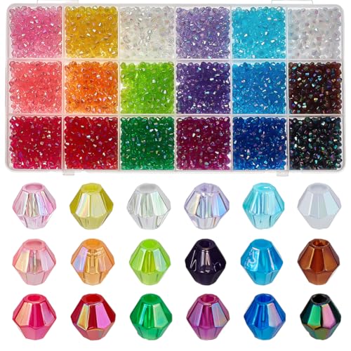PH PandaHall 3600 Stück 4 mm Kristallperlen, 18 Farben Acryl-Facettenperlen Transparente Pastell-AB-Farb-Zwischenperlen für die Herstellung von Armbändern, Halsketten, Ohrringen und DIY-Kunsthandwerk von PH PandaHall