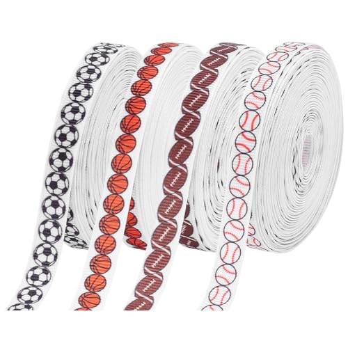 PH PandaHall 36m Fußball-Farbband, 4 Stil-Sport-Band 10mm Polyester Baseball-Band Basketball Fußball Grosgrain-Band für Geschenkverpackungen, Haarschleifen, Partydekoration von PH PandaHall