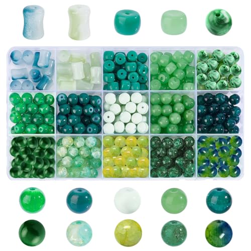 PH PandaHall 370 Stück Blaue Glasperlen 15 Stile 8mm Perlen stabperlen Basteln Lose Perlen Für Den Frühling St. Patrick Day Heimdekoration DIY Ohrring Halskette Armbandherstellung von PH PandaHall