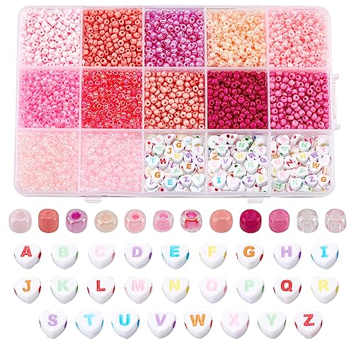 PH PandaHall 3763 Stück rosa Rocailles-Perlen 3 mm Taille Buchstabe Acryl Perlen 8/0 Freundschaftsperlen kleine Pony Perle Mini Abstandshalter Perle für Freundschaftsarmband Herstellung Sommer Meer Perlen Weben von PH PandaHall