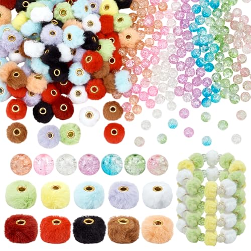 PH PandaHall 390 Stück 17 Farben Pom Poms Perlen Weiche Flauschige Faux Pelz Perlen Poms Abstandsperlen Auf Lager Weiche Puff Abstandshalter Rissiges Glasperlen Für DIY Armbänder Halskette Ohrringe von PH PandaHall