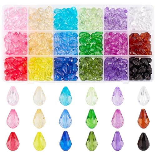 PH PandaHall 396 Stück Tropfenförmige Kristallperlen, 18 Farben Acryl-Facettenperlen 12 x 8 mm transparente Edelsteinperlen, lose Perlen für Armbändern, Halsketten, Ohrringen und DIY-Kunsthandwerk von PH PandaHall