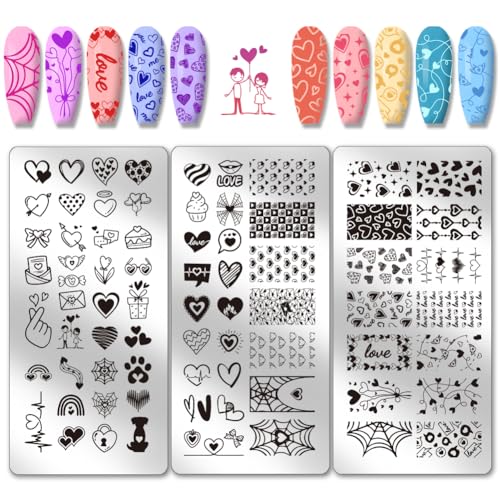 PH PandaHall 3pcs Love Heart Nail Art Schablonen, Heartbeat Nail Stamping Plate Mixed Hearts Art Stencils Edelstahl Bildschablonen für Frauen Nageldesign Druck Maniküre Salon Valentine Weihnachten PH PandaHall 3pcs Love Heart Nail Art Schablonen, Heartbeat Nail Stamping Plate Mixed Hearts Art Stencils Edelstahl Bildschablonen für Frauen Nageldesign Druck Maniküre Salon Valentine Weihnachten von PH PandaHall