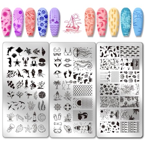 PH PandaHall 3pcs Ocean Life Nail Art Schablonen, Seaside Marine Life Nail Stamping Plate Beach Sea Shell Art Stencils Stainless Steel Image Plates für Frauen Sommer Nageldesign Druck Maniküre Salon PH PandaHall 3pcs Ocean Life Nail Art Schablonen, Seaside Marine Life Nail Stamping Plate Beach Sea Shell Art Stencils Stainless Steel Image Plates für Frauen Sommer Nageldesign Druck Maniküre Salon von PH PandaHall