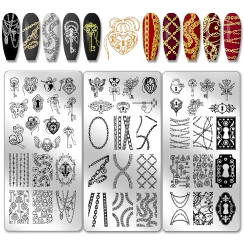 PH PandaHall 3pcs Schlüsselanhänger Nail Art Schablonen, Neutral Style Nail Stamping Plate Gothic Cool Lock Nail Art Stencils Edelstahl Nail Image Plate für Nageldesign Druck Maniküre Salon PH PandaHall 3pcs Schlüsselanhänger Nail Art Schablonen, Neutral Style Nail Stamping Plate Gothic Cool Lock Nail Art Stencils Edelstahl Nail Image Plate für Nageldesign Druck Maniküre Salon von PH PandaHall