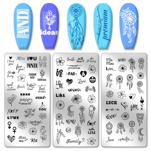 PH PandaHall 3pcs Wörter Blume Nail Stamper, Nail Stamping Plate Dreamcatcher Love Heart Nail Art Stencils Edelstahl Nail Image Plates für Nail Art Design Druck Maniküre Salon PH PandaHall 3pcs Wörter Blume Nail Stamper, Nail Stamping Plate Dreamcatcher Love Heart Nail Art Stencils Edelstahl Nail Image Plates für Nail Art Design Druck Maniküre Salon von PH PandaHall