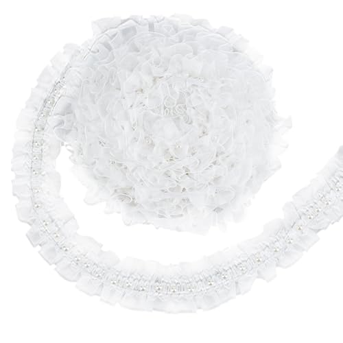 PH PandaHall 4,37 Meter weißer plissierter Perlenbesatz, 4,3 m Organza-Spitzenborte für Hochzeitskleid, Brautband, Spitzenstoff für Hochzeitskleid, Verzierung, DIY-Kleid, Dekoration, Kittel PH PandaHall 4,37 Meter weißer plissierter Perlenbesatz, 4,3 m Organza-Spitzenborte für Hochzeitskleid, Brautband, Spitzenstoff für Hochzeitskleid, Verzierung, DIY-Kleid, Dekoration, Kittel von PH PandaHall