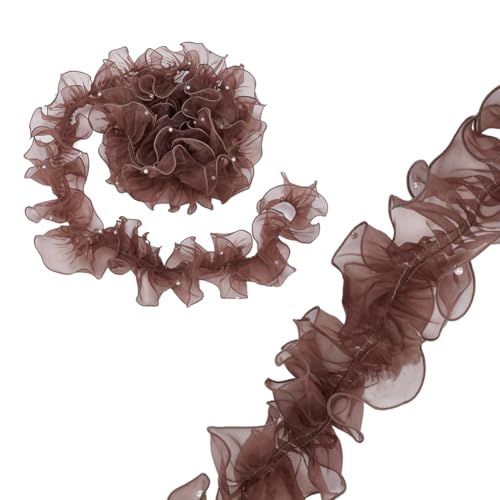 PH PandaHall 4,6 m Organza-Spitzen-Band 12,5 cm breite gekräuselte Spitze Stoff plissiert Rand Trim Ribbon Gekräuseltes Band mit Perlen für Nähen Handwerk Hochzeitskleid DIY Dekor Kaffee Farbe PH PandaHall 4,6 m Organza-Spitzen-Band 12,5 cm breite gekräuselte Spitze Stoff plissiert Rand Trim Ribbon Gekräuseltes Band mit Perlen für Nähen Handwerk Hochzeitskleid DIY Dekor Kaffee Farbe von PH PandaHall
