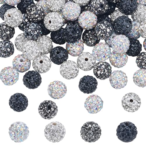 PH PandaHall 4 Farben Schwarz Strass Perlen 100pcs Weiß Kristall Perlen 10mm Pave Disco Ball Perlen Polymer Clay Craft Perlen Runde Diamant-Perle für Halskette, Armband, Ohrring, Partydekoration PH PandaHall 4 Farben Schwarz Strass Perlen 100pcs Weiß Kristall Perlen 10mm Pave Disco Ball Perlen Polymer Clay Craft Perlen Runde Diamant-Perle für Halskette, Armband, Ohrring, Partydekoration von PH PandaHall