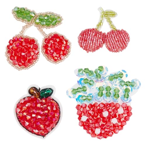 PH PandaHall 4 Stile 8 Stück Obstapplikationen Kirsche Pfirsich Bügelpflaster Stickerei Erdbeere Stoffpflaster Perlen Sequins Nähpflaster für Sommer DIY Kleidung Kleid Hut Schuhe T-Shirt Deko von PH PandaHall