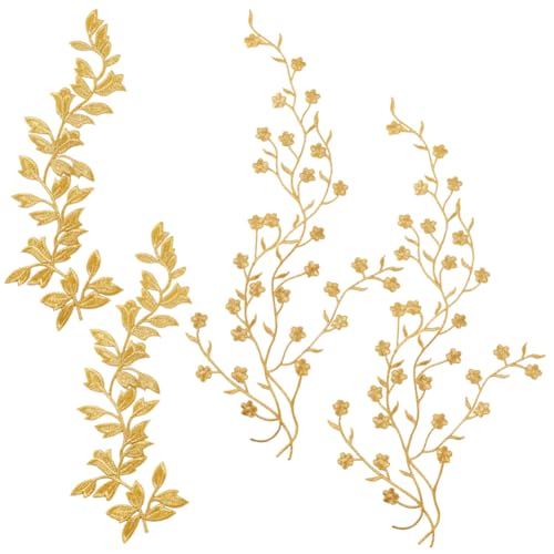 PH PandaHall 4 Stück Stickerei Aufnäher 2 Stile Blumen Und Blatt Patches Stickerei Applikation Dekorative Patches Bestickter Patch Zum Aufnähen Für Reparatur von Kleiderdekorationen, Golden PH PandaHall 4 Stück Stickerei Aufnäher 2 Stile Blumen Und Blatt Patches Stickerei Applikation Dekorative Patches Bestickter Patch Zum Aufnähen Für Reparatur von Kleiderdekorationen, Golden von PH PandaHall