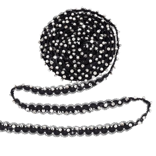 PH PandaHall 4 Yards Schwarzes Blumenspitzenband 5/8 Zoll (15mm) Perlen Spitzenband Perlenfransen Für Kostümvorhang DIY Basteln Schmuck Party Dekor von PH PandaHall