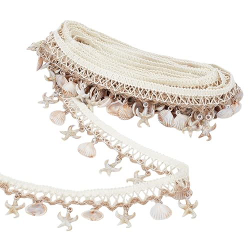PH PandaHall 4.5m 3.8cm Muschel Fransenbesatz Seesterne Und Muschelanhänger Boho Spitzenband Im Ethno Stil Bastelband Für Kleidung Lampenschirm Heim Und Partydekorationen von PH PandaHall