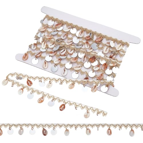 PH PandaHall 4.6m Muschel-Pailletten-Fransenborte Muschel-Gimpengeflecht-Besatz Nähen Quaste Trim für Karneval Fasching Kleidung Lampenschirm Vorhang Kleid Bastelzubehör Heimdekoration, 25-27mm breit von PH PandaHall