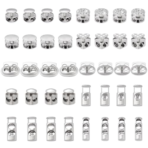 PH PandaHall 40 Stück 10 Stile Knebelstopper Kordelstopper Kordelstopper Kordelstopper für Schnürsenkel, Schlüsselband, Kleidung, Hut, Basteln, 1,3 - 2,3 cm von PH PandaHall