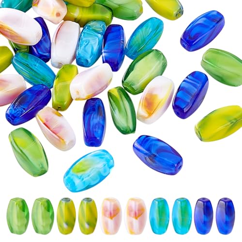 PH PandaHall 40 Stück 5 Farben Glasperlen 14x5mm Ovale Facettierte Perlen Lange Glatte Perlen Für Die Herstellung von Ohrringen Armbändern Halsketten Schmuck Und Schlüsselanhängern von PH PandaHall