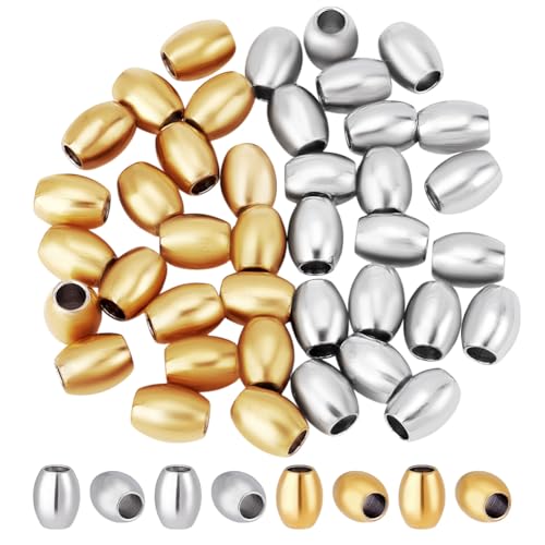 PH PandaHall 40 Stück Edelstahl Abstandsperlen Golden/Silber Perlen Mit Großem Loch Europa Perlen 10x8mm Ovale Lose Perlen Metallperlen für Schmuck Armband Halskette Schmuck Herstellung, 4mm Loch von PH PandaHall