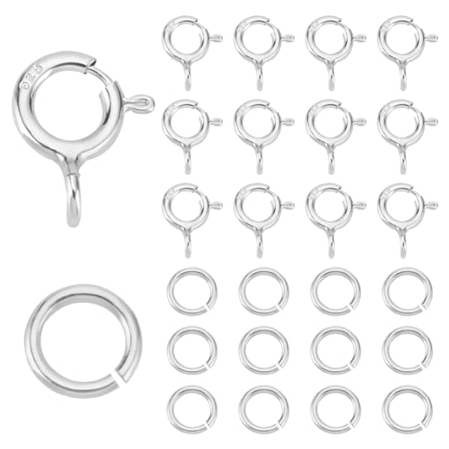 PH PandaHall 40 Stück Federringverschluss Biegeringe Für Die Schmuckherstellung, 925 Satz Offener Biegeringe Mit Federverschlüssen Aus Sterlingsilber 5mm Runde Silberne Verschlüsse Für Armbänder von PH PandaHall