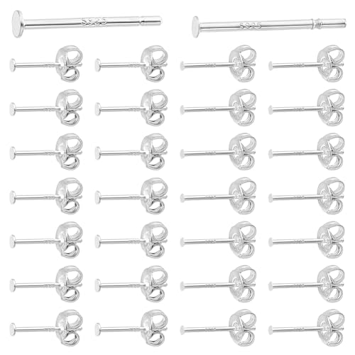 PH PandaHall 40 Stück leere Ohrstecker in 2 Größen, Sterlingsilber, flach, rund, mit 40 Ohrmuttern für DIY-Schmuck, Basteln, baumelnde Ohrringe von PH PandaHall